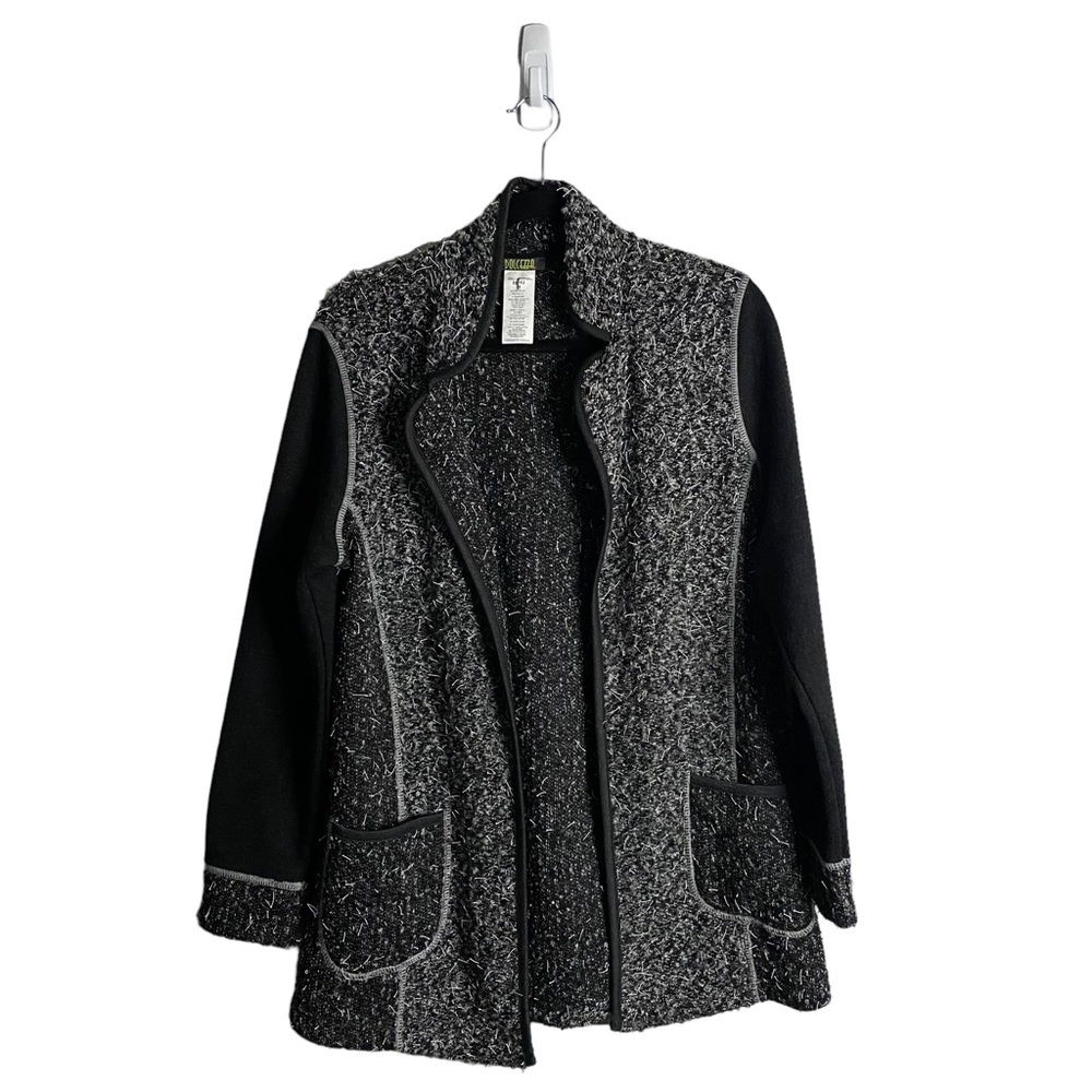 Dolcezza Women's Black/White Long Sleeve Open Front Cardigan